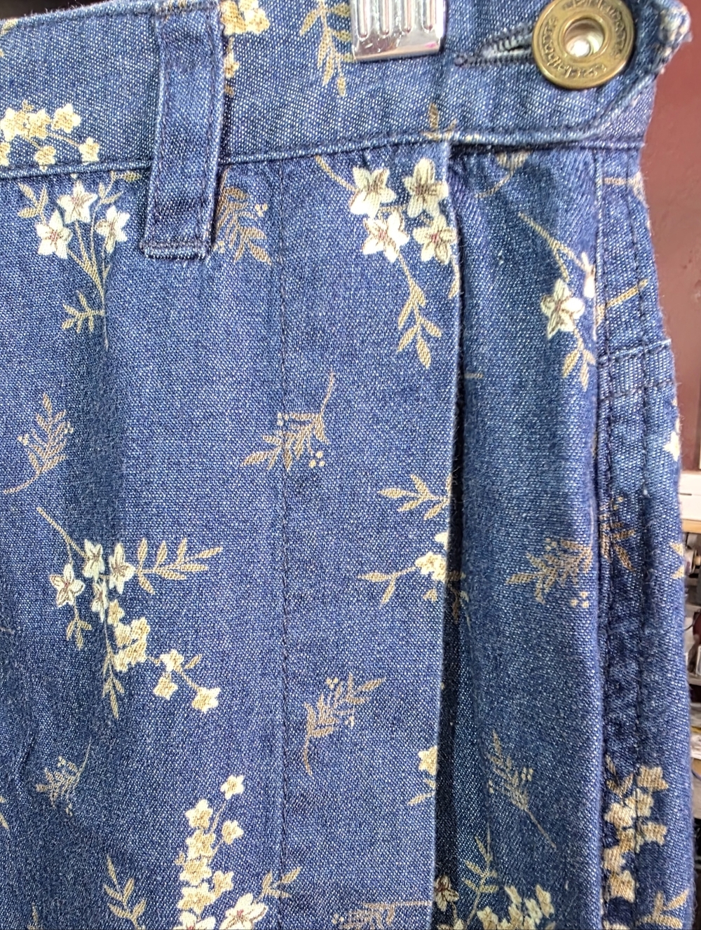 Liz Claiborne Vintage  Floral Denim Skirt Button Wrap Long Cottagecore Sz 4 - Picture 5 of 9